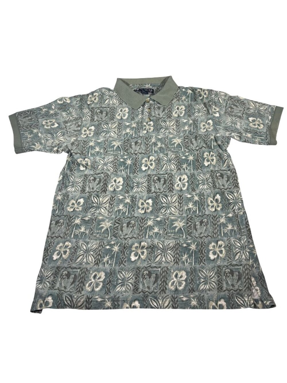 Vintage Big Dogs Mens Hawaiian Floral Short Sleeve Polo Shirt Size Large USA